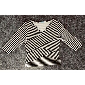 J McLaughlin Catalina Cloth Asymmetrical Striped V Neck Top Womens M Black/White